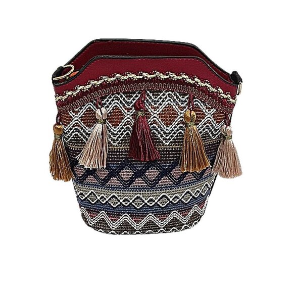 BOHO Aztec Purse Womens Trendy Tassel Knit Zipper Sling Bag Purse Multicolor - Picture 2 of 8